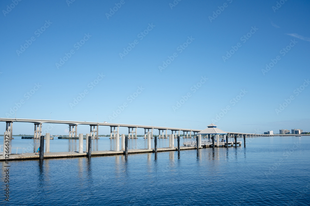 Fototapeta premium Pier and Bridge in Fort Myers
