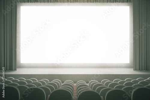 Grey cinema with blank screen