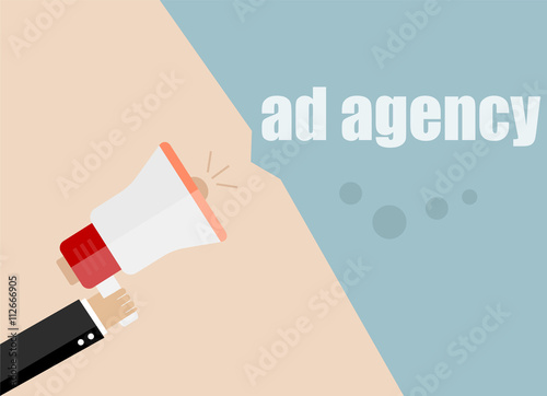 ad agency. vector flat design business illustration concept. Digital marketing business man holding megaphone for website and promotion banners. © fotoscool