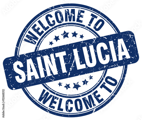 welcome to Saint Lucia blue round vintage stamp