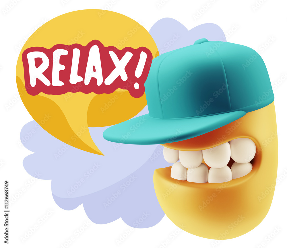 Fototapeta premium 3d Rendering Smile Character Emoticon Expression saying Relax wi