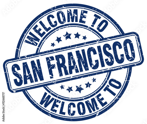 welcome to San Francisco blue round vintage stamp