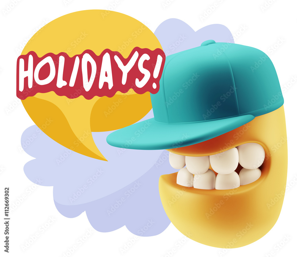 Fototapeta premium 3d Rendering Smile Character Emoticon Expression saying Holidays
