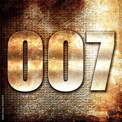 007, 3D rendering, metal text on rust background