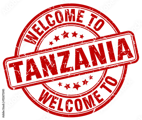 welcome to Tanzania red round vintage stamp