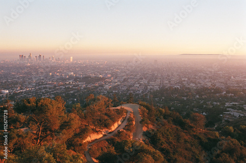 Sunset over Los Angeles, view from the hills