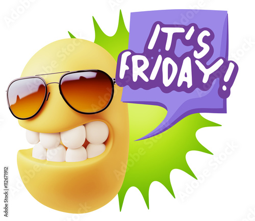 3d Rendering Smile Character Emoticon Expression saying It s Fri
