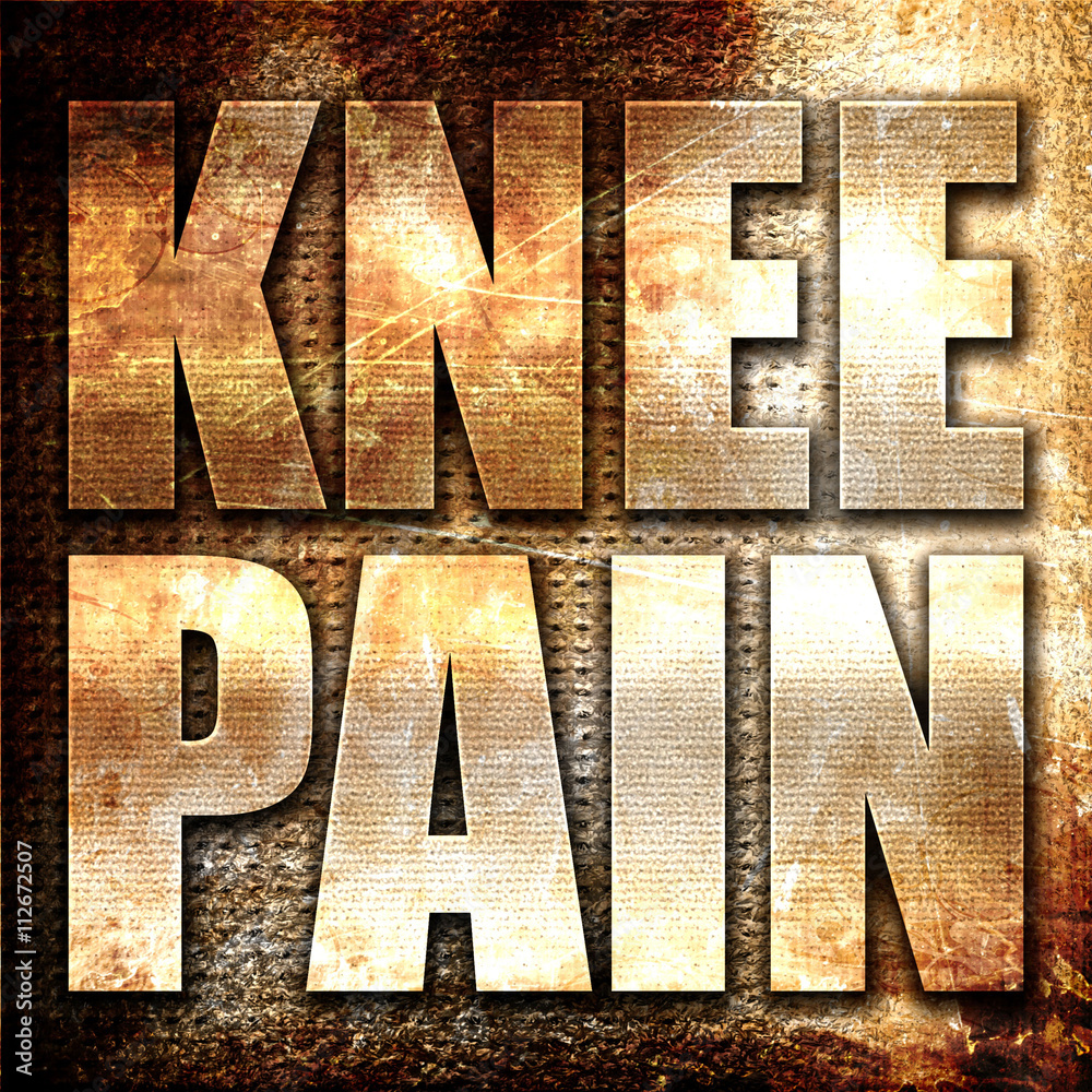 Fototapeta knee pain, 3D rendering, metal text on rust background