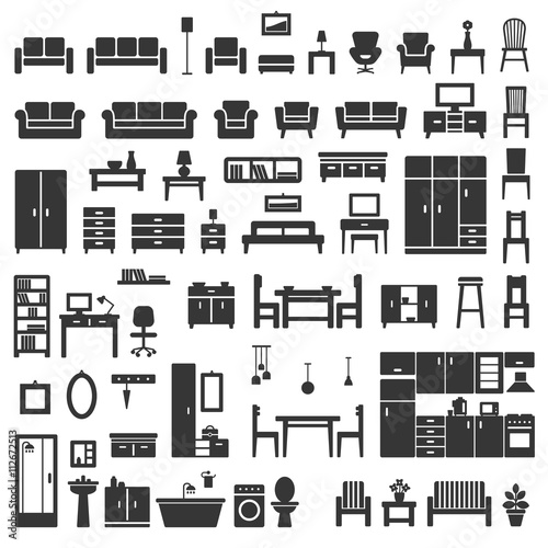 Vector home furniture silhouette icons set 1. photo
