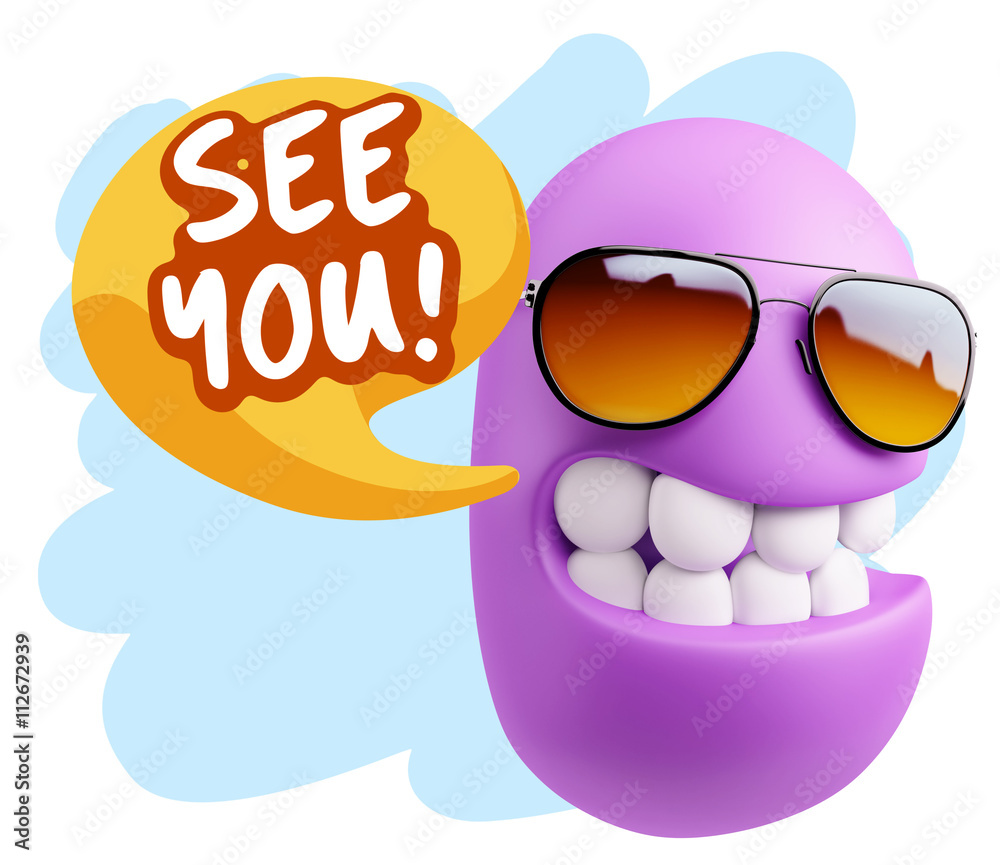 3d Rendering Smile Character Emoticon Expression saying See You 3d Rendering Smile Character Emoticon Expression saying See You