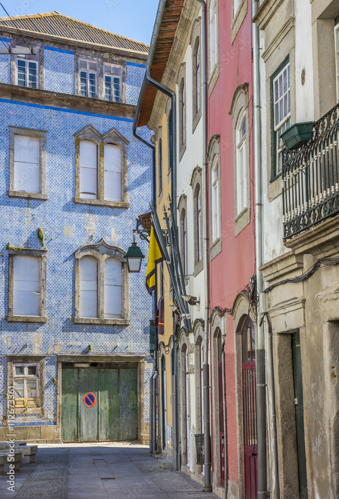 Street with colorful houses in Viana do castelo