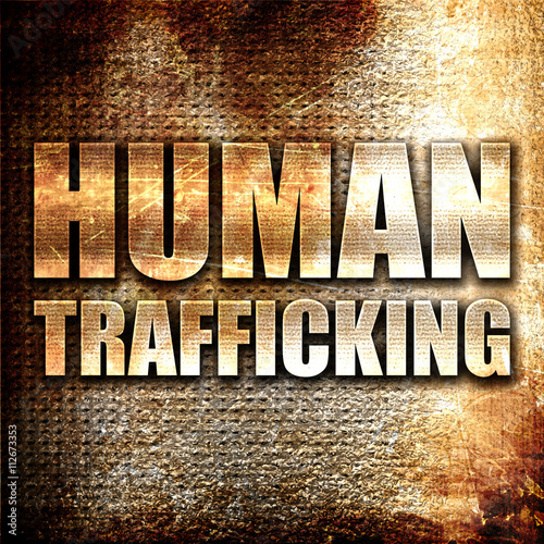 human trafficking, 3D rendering, metal text on rust background