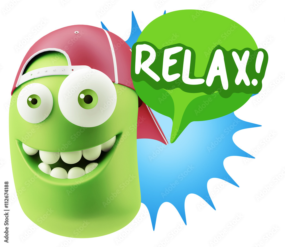 3d Rendering Smile Character Emoticon Expression saying Relax wi 3d Rendering Smile Character Emoticon Expression saying Relax wi