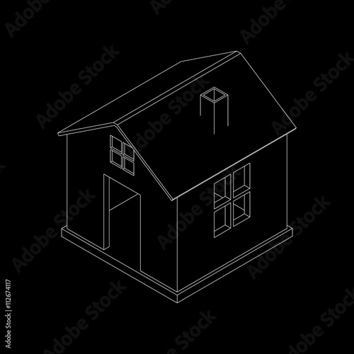 3D house icon. Vector outli...
