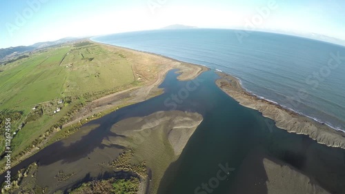 Aerial view of Otaki River and beach on the Kapiti coastline, New Zealand photo