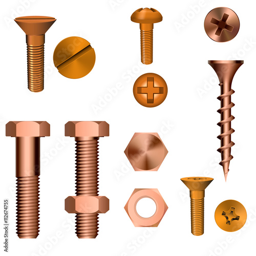 metallic screw set isolated on white background. Vector illustra