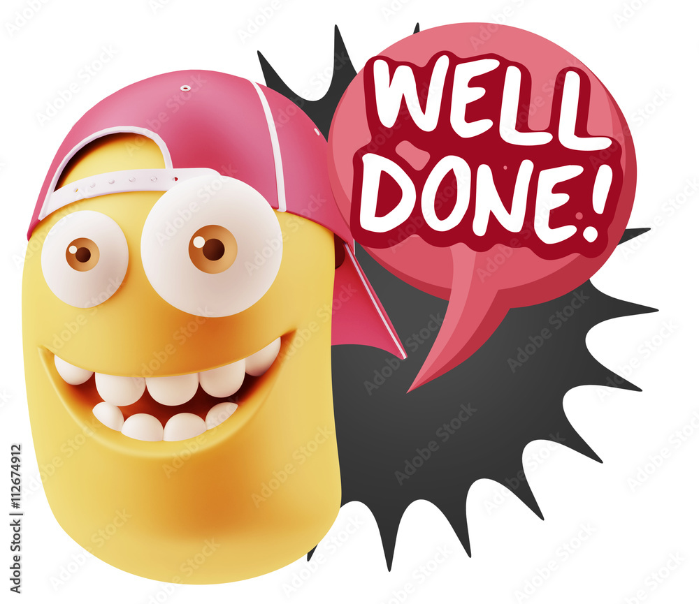 3d Rendering Smile Character Emoticon Expression saying Well Don