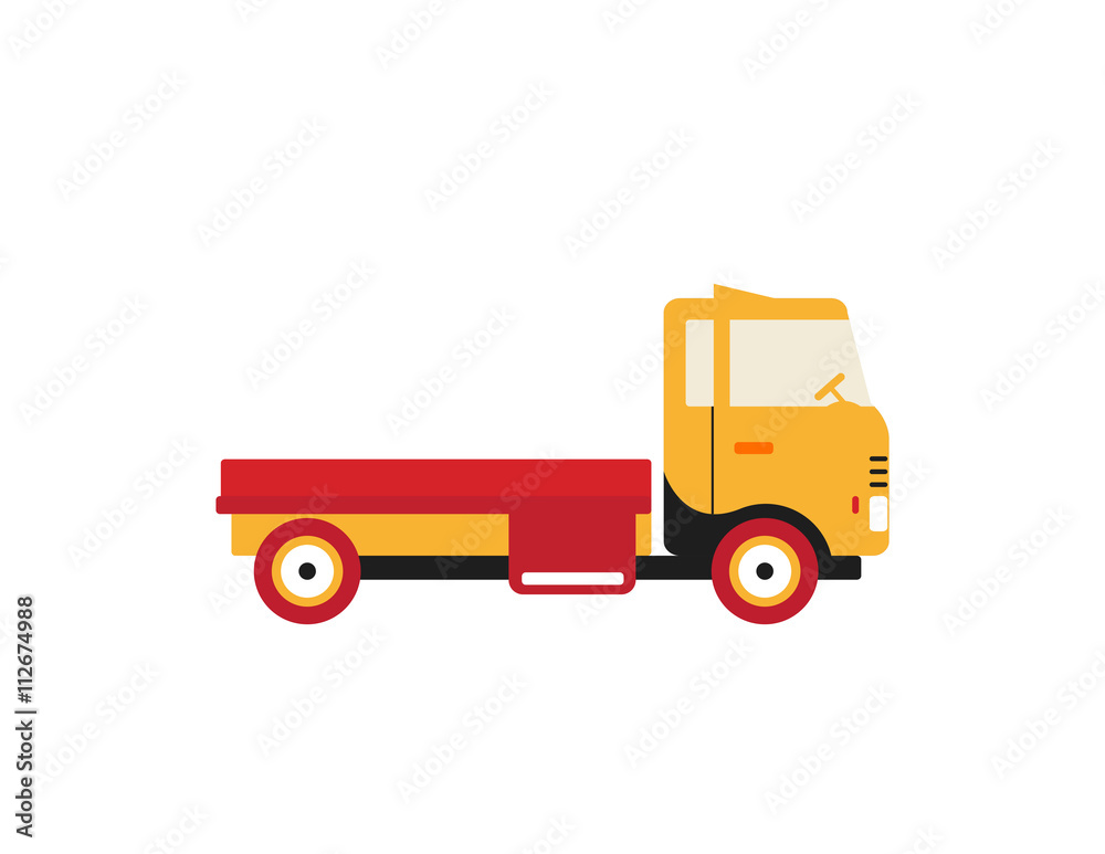 Red retro vintage delivery truck icon isolated on white background