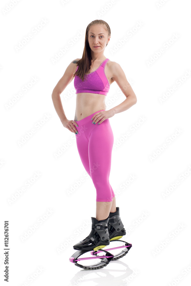 young girl posing with kangoo shoes young girl posing with kangoo shoes