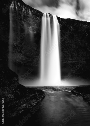 Icelandic Waterfall in Black and White photo