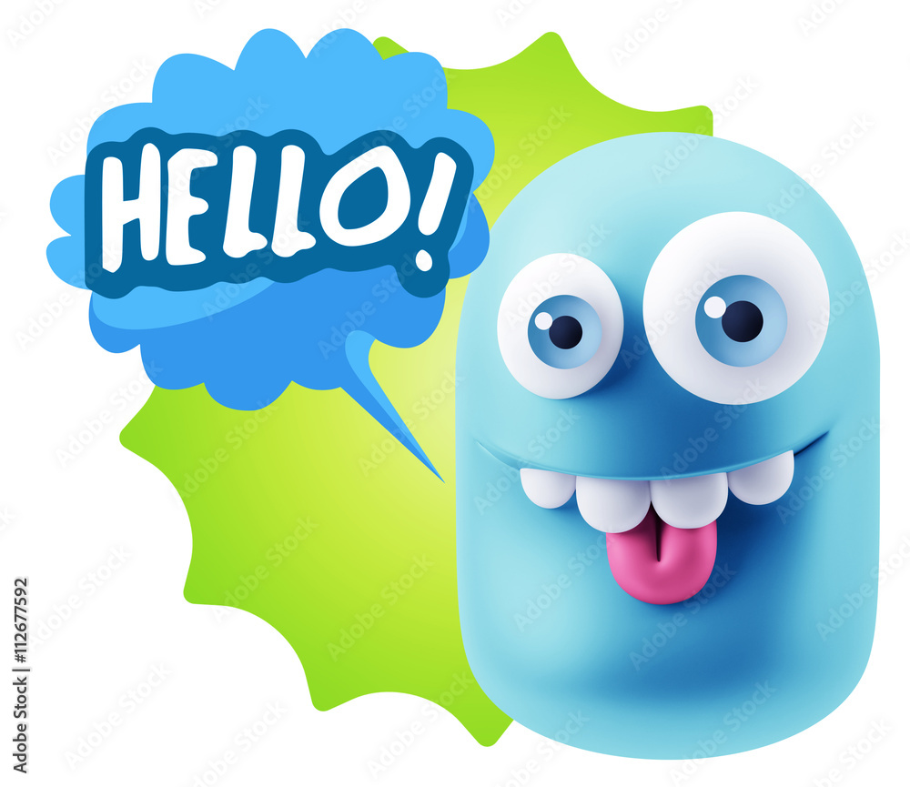 3d Rendering Smile Character Emoticon Expression saying Hello wi