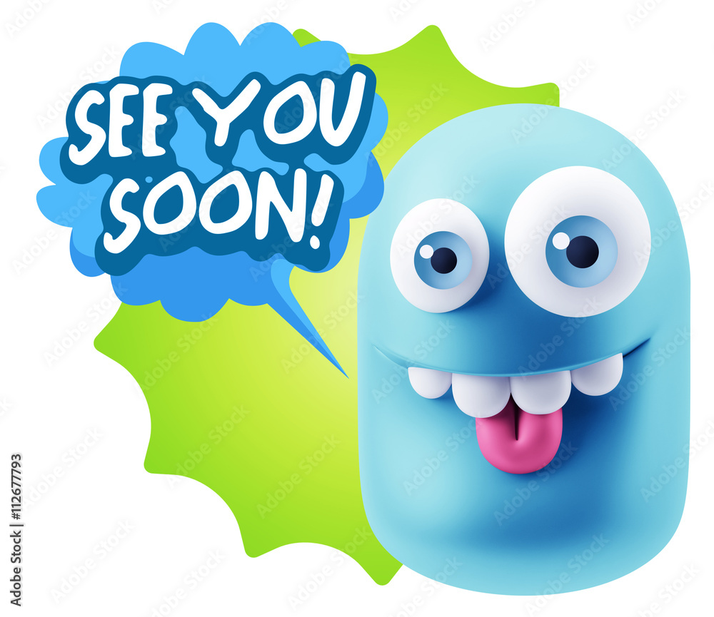 3d Rendering Smile Character Emoticon Expression saying See You