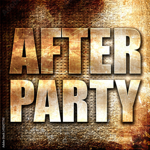 afterparty, 3D rendering, metal text on rust background photo