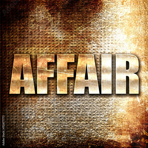 affair, 3D rendering, metal text on rust background photo