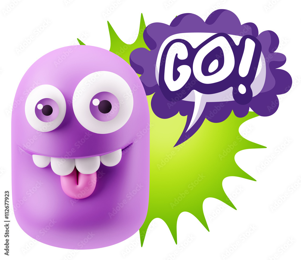 3d Rendering Smile Character Emoticon Expression saying Go with 3d Rendering Smile Character Emoticon Expression saying Go with