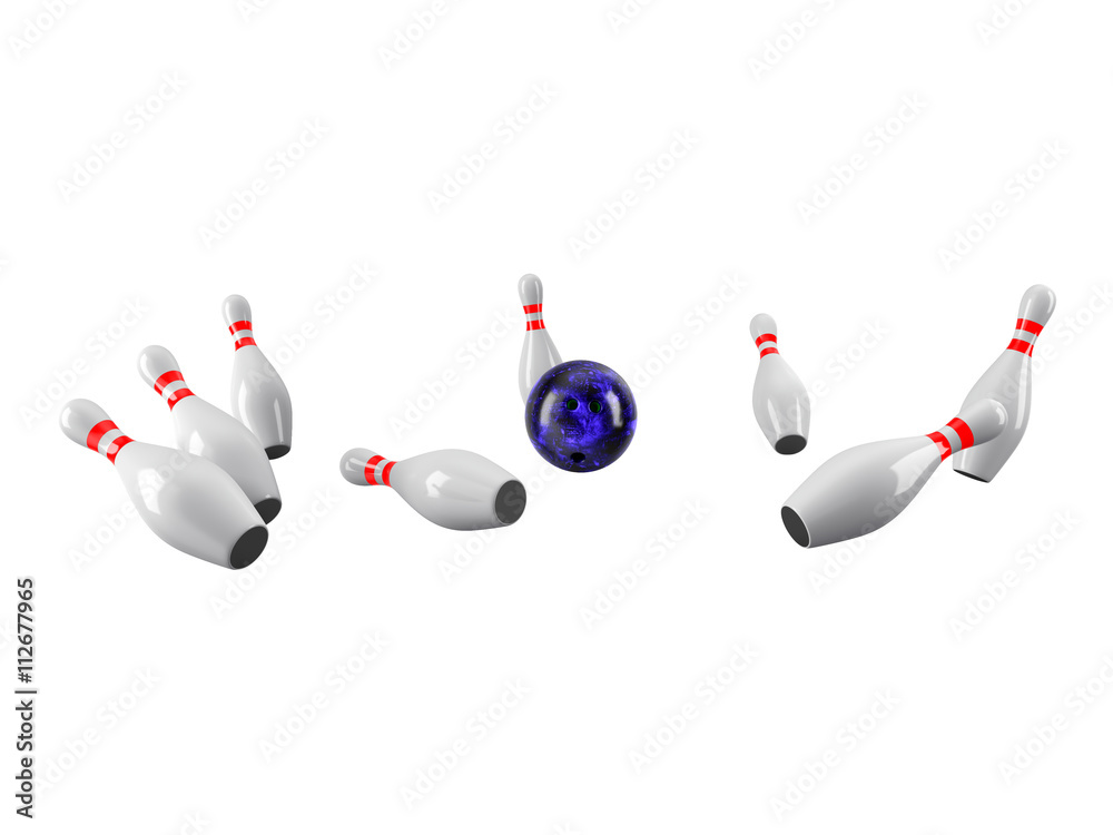 Bowling Ball crashing into the pins. 3D rendering Bowling Ball crashing into the pins. 3D rendering