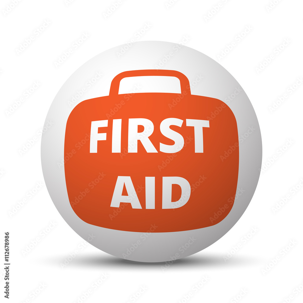 Orange First Aid Kit icon on white ball