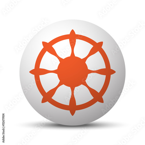 Orange Boat Wheel icon on white ball