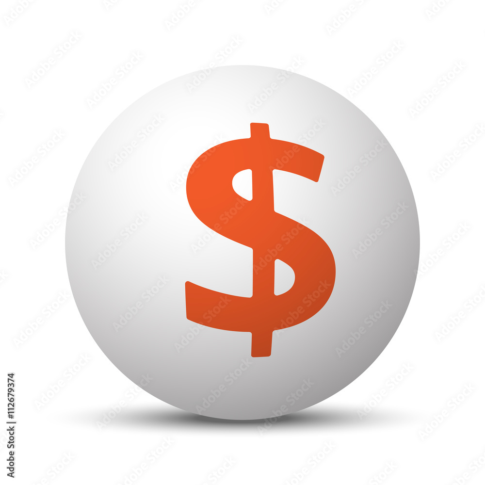 Orange Dollar icon on white ball Orange Dollar icon on white ball