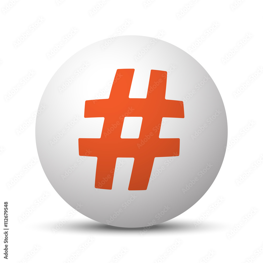 Obraz premium Orange Hashtag icon on white ball