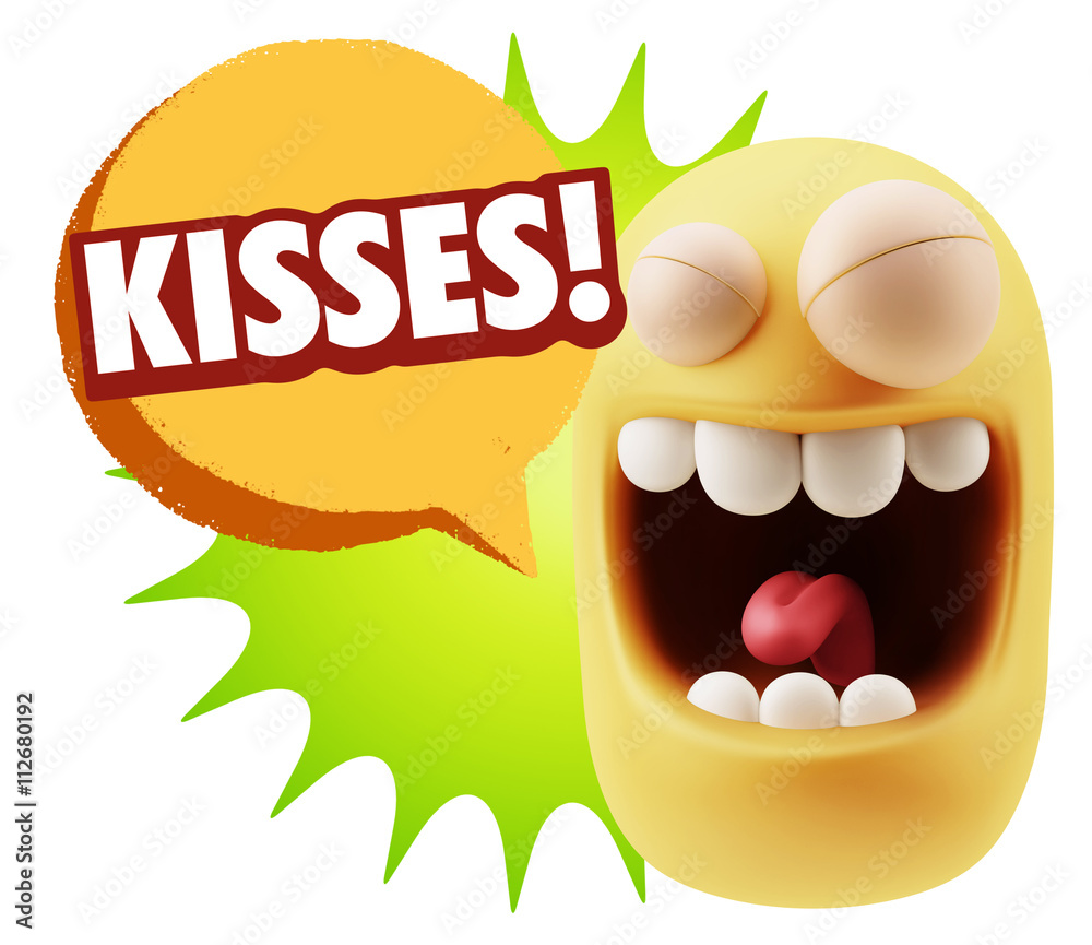 3d Rendering Smile Character Emoticon Expression saying Kisses w 3d Rendering Smile Character Emoticon Expression saying Kisses w