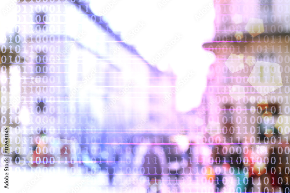 Blur abstract peoples background with binary code. Technology concept Blur abstract peoples background with binary code. Technology concept