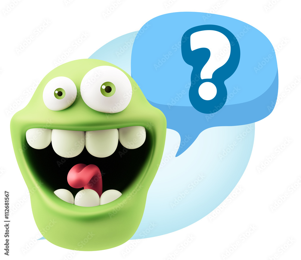3d Illustration Laughing Character Emoji Expression saying ? wit