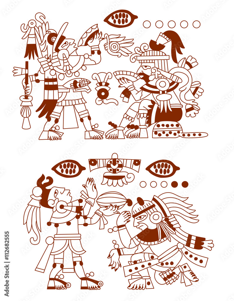 sketch drawing aztec cacao bean, leaves, nibs, pattern sketch drawing aztec cacao bean, leaves, nibs, pattern