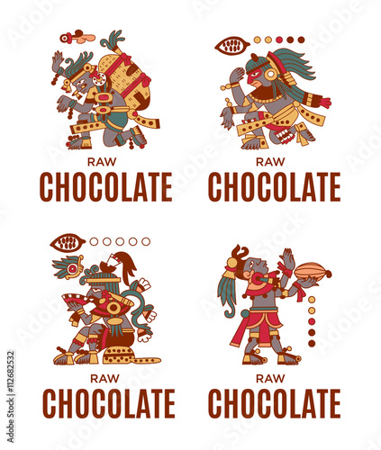 contour pattern maya, aztec and cacao nibs, chocolate label logo