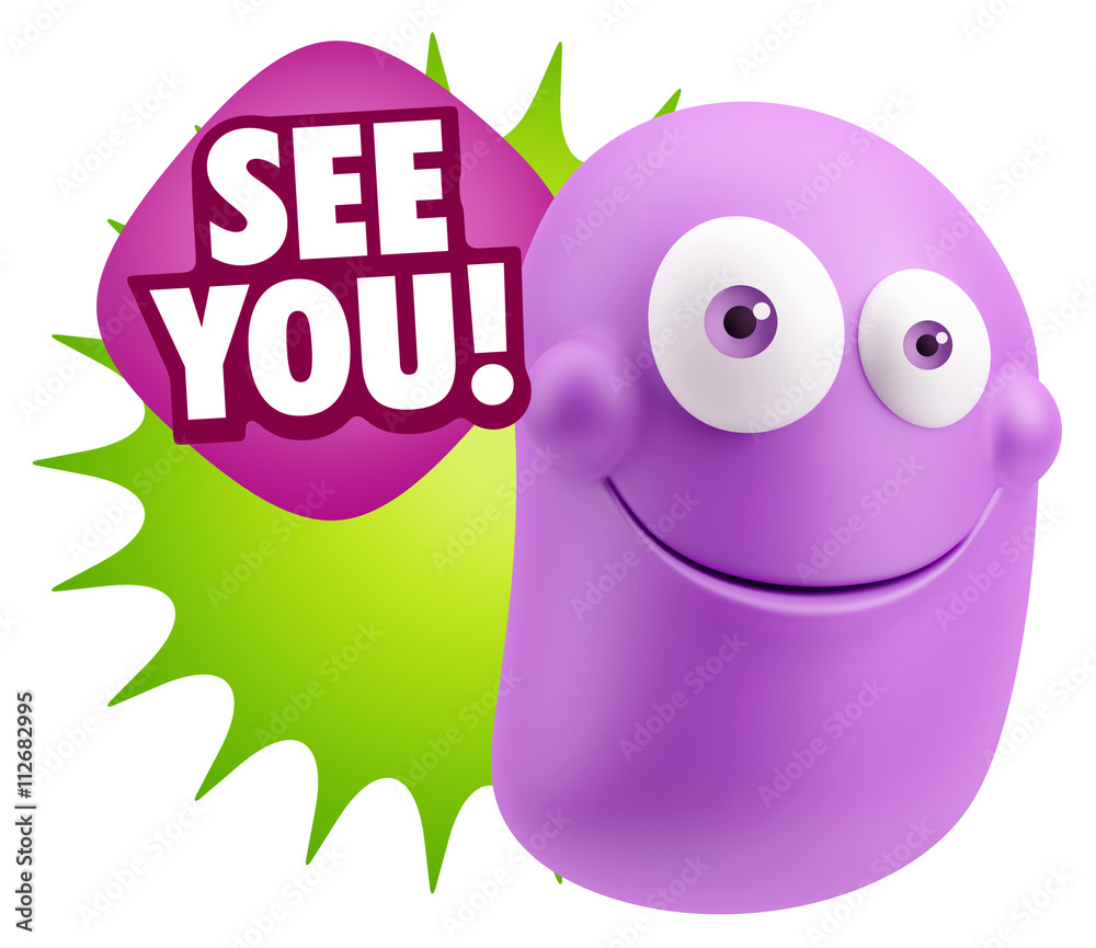 3d Rendering Smile Character Emoticon Expression saying See You 3d Rendering Smile Character Emoticon Expression saying See You