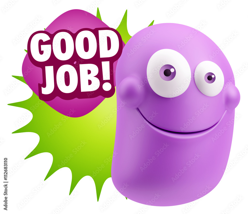 3d Rendering Smile Character Emoticon Expression saying Good Job