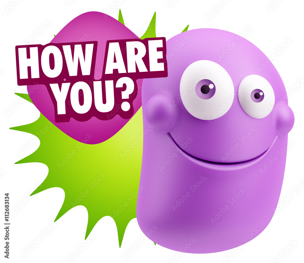 3d Rendering Smile Character Emoticon Expression saying How Are 3d Rendering Smile Character Emoticon Expression saying How Are