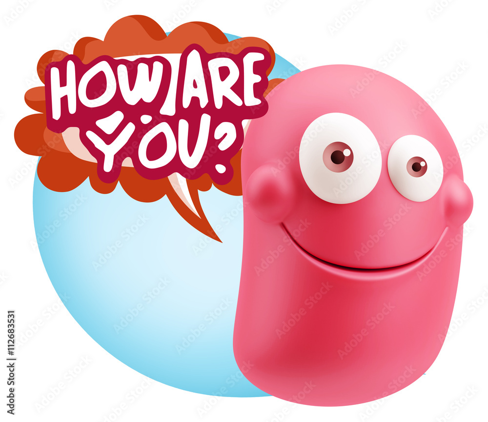 3d Rendering Smile Character Emoticon Expression saying How Are 3d Rendering Smile Character Emoticon Expression saying How Are