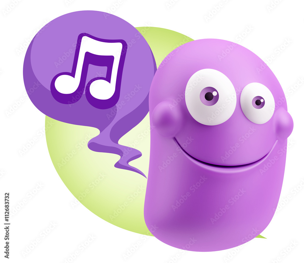 3d Rendering Smile Character Emoticon Expression saying Music No