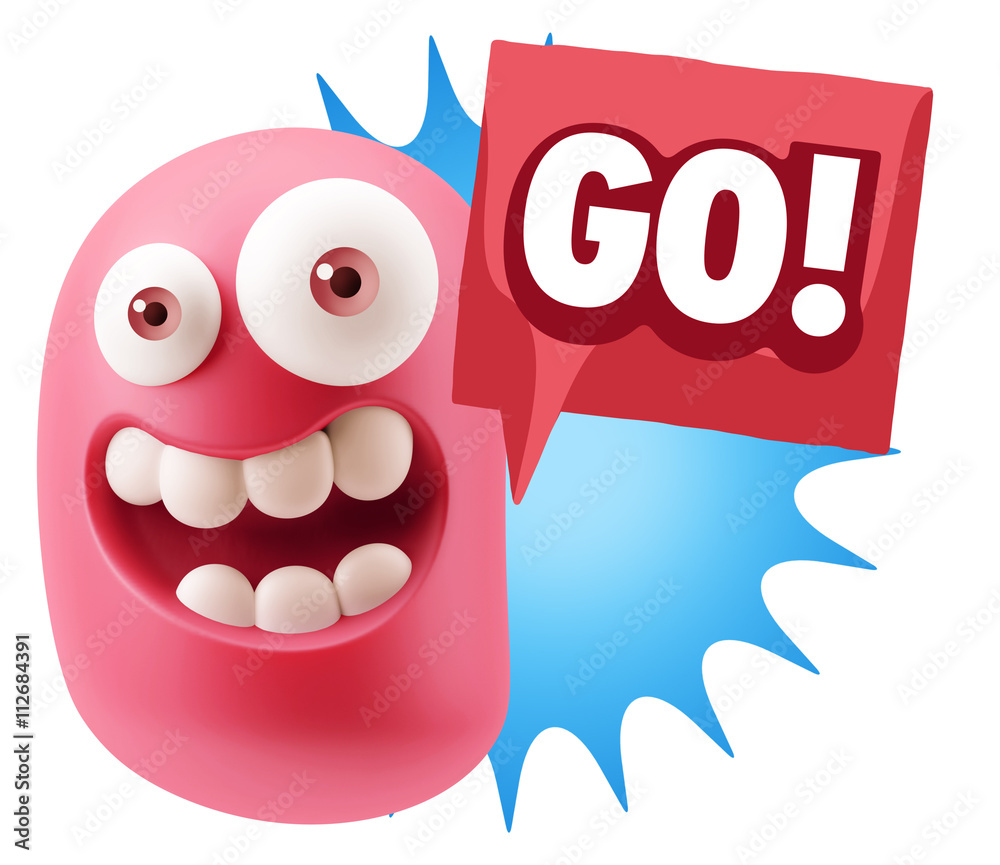 3d Rendering Smile Character Emoticon Expression saying Go with 3d Rendering Smile Character Emoticon Expression saying Go with
