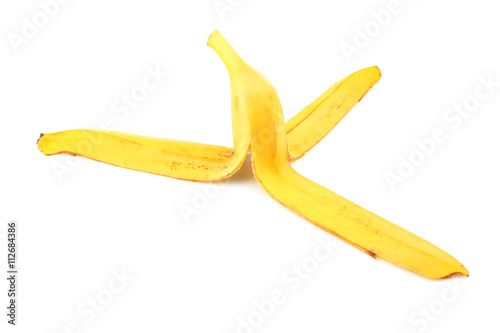 Banana skin on white background