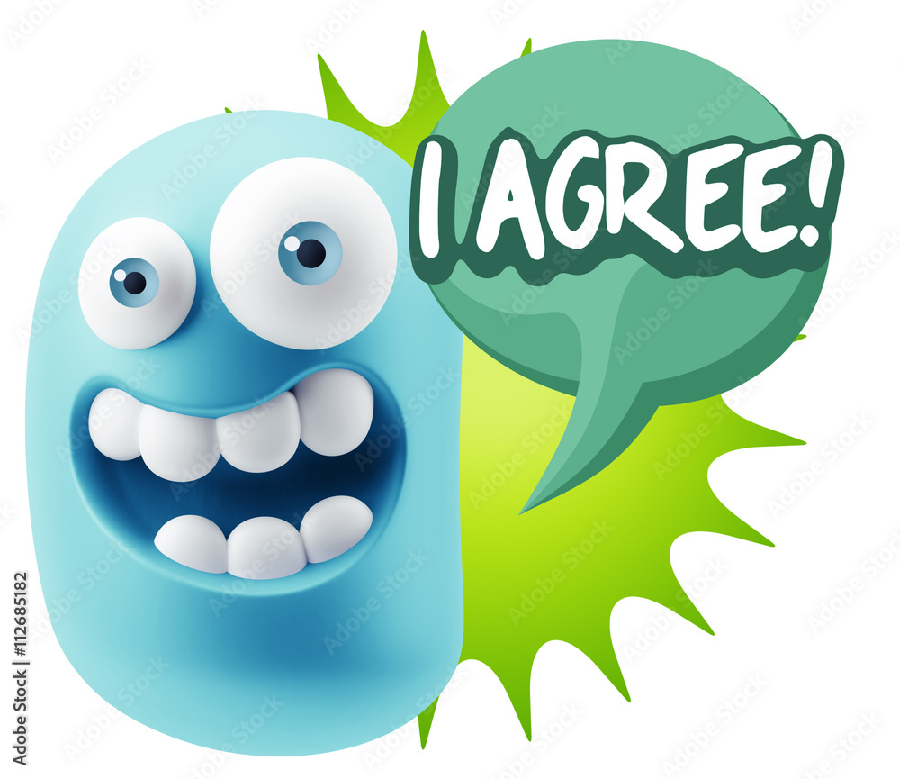 3d Illustration Laughing Character Emoji Expression saying I Agr 3d Illustration Laughing Character Emoji Expression saying I Agr