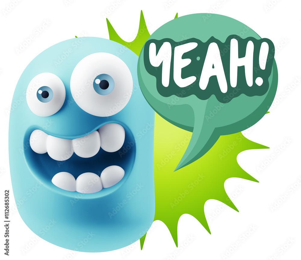 3d Illustration Laughing Character Emoji Expression saying Yeah