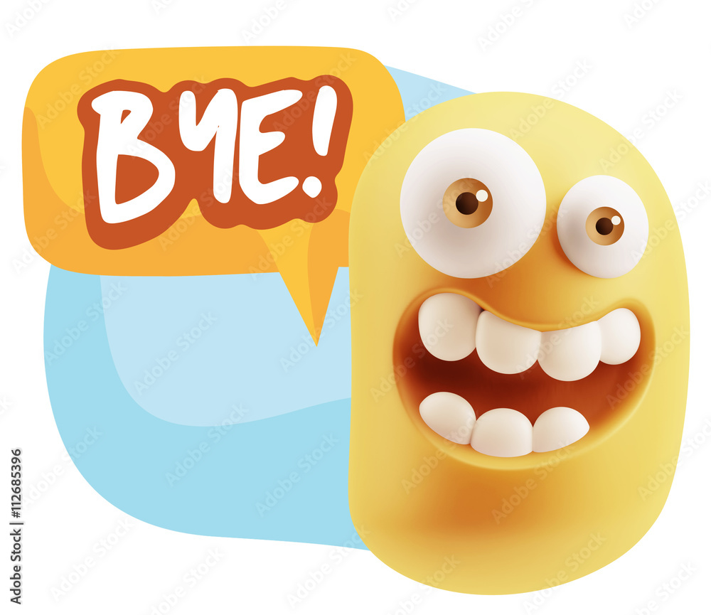 3d Illustration Laughing Character Emoji Expression saying Bye w