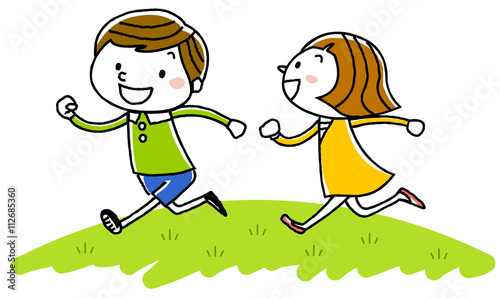 イラスト素材：こども　笑顔で走る
